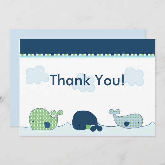 小クジラのベビーシャワーサンキューカード サンキューカード (正面/裏面)
