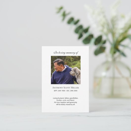 小シンプル写真記念祈りの言葉 名刺 (スタンド正面)