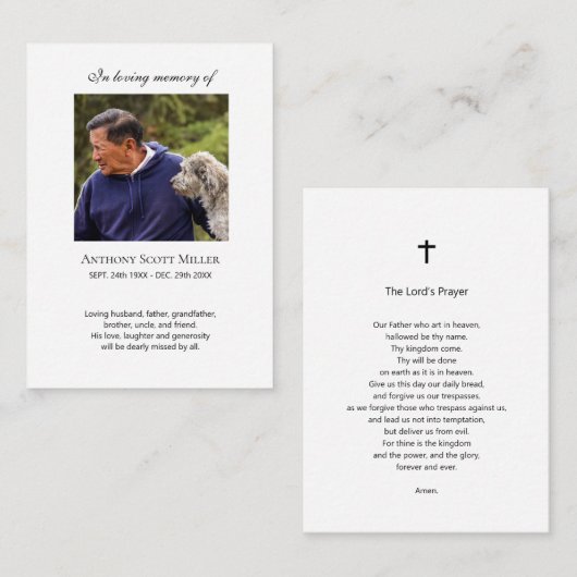 小シンプル写真記念祈りの言葉 名刺 (正面/裏面)