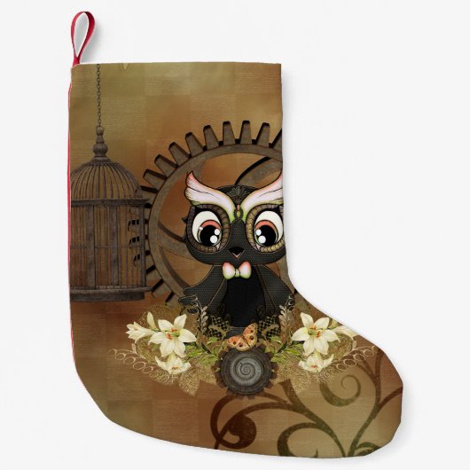 小スチームパンクフクロウ スモールクリスマスストッキング (正面)