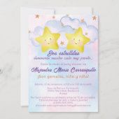 小スペインの星ピンクブルーツインズベビーシャワー 招待状 (正面)