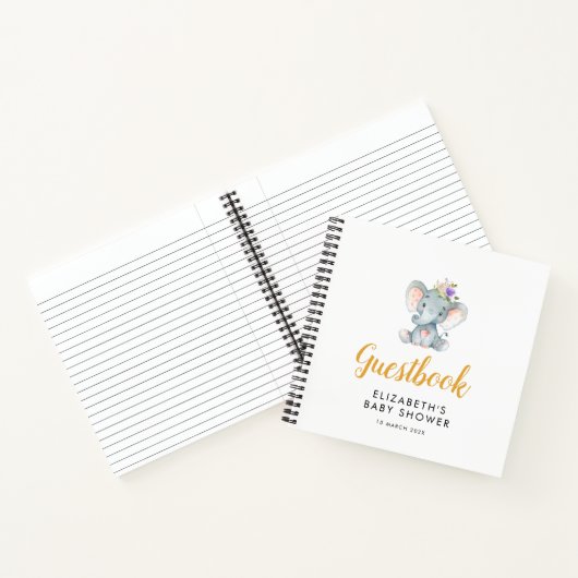 小ゾウ紫花のベビーシャワーガイスト ノートブック (内部)