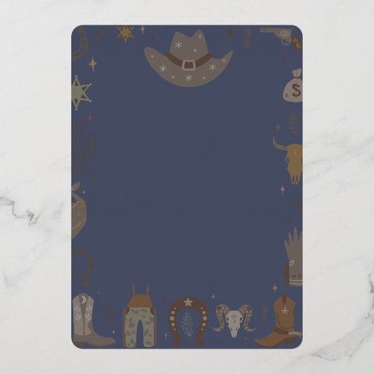 小テキサス州カウボーイの赤ちゃんシャワー 箔招待状 (裏面)