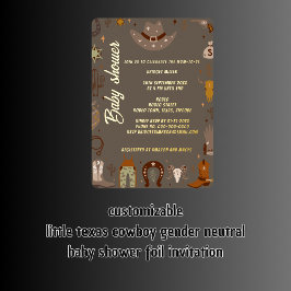小テキサス州カウボーイ男女兼用の赤ちゃん 箔招待状
