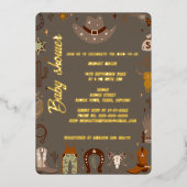 小テキサス州カウボーイ男女兼用の赤ちゃん 箔招待状 (正面)