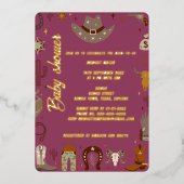 小テキサス州女性のカーボーイのベビースシャワー 箔招待状 (正面)