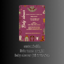 小テキサス州女性のカーボーイのベビースシャワー 箔招待状