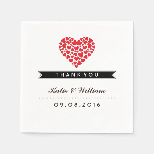小ハートと赤ラブペーパーナプキン結婚for's スタンダードカクテルナプキン (正面)