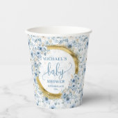 小パステルブルーの花金ゴールドボーホウォーター色 紙コップ (正面)