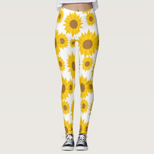 小パターン（の模様が）あるさなハートの種がある黄色のひまわり レギンス (正面)