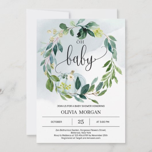 小パーソナライズされたさなかぼちゃの赤ちゃんシャワー 招待状 (正面)