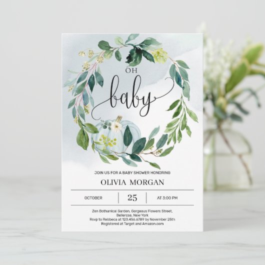 小パーソナライズされたさなかぼちゃの赤ちゃんシャワー 招待状 (スタンド正面)