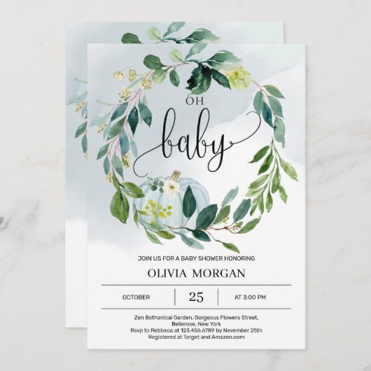 小パーソナライズされたさなかぼちゃの赤ちゃんシャワー 招待状 (正面/裏面)