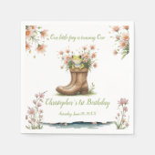 小パーソナライズされたさなフロギー1歳の誕生日パーティー スタンダードカクテルナプキン (正面)