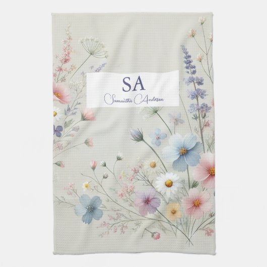 小パーソナライズされたさな野草付きキッチンタオル キッチンタオル (縦)