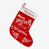 小パーソナライズされたメリー聖降誕祭の赤白 スモールクリスマスストッキング (正面 (吊り時))