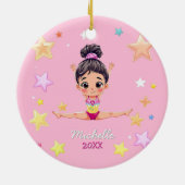 小パーソナライズされた体操少女クリスマスピンク セラミックオーナメント (裏面)