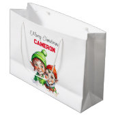 小パーソナライズされた小妖精や小人クリスマス ラージペーパーバッグ (正面アングル)