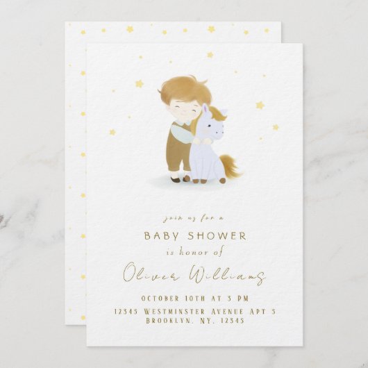 小パーソナライズされた男の子ポニー赤ちゃんシャワー 招待状 (正面/裏面)