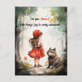 小パーソナライズされた赤乗馬フードかわいい ポストカード (正面)