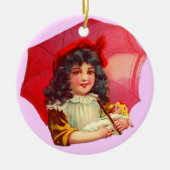 小ビクトリアン娘と人形 セラミックオーナメント (正面)