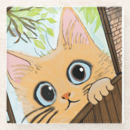 小ピーカブー子猫 ガラスコースター