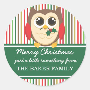 小フクロウのミスタントクリスマスギフトタグ ラウンドシール