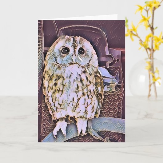 小フクロウ カード (黄色い花)