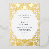 小フローラ押し金ゴールド結婚の 箔招待状 (正面)