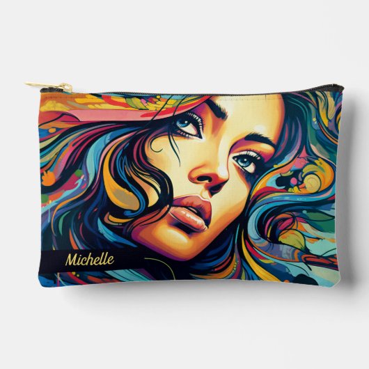 小ポップ・アートの名の女性アート アクセサリーポーチ (正面)