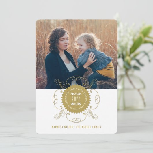 小メリーさなクリスマスの幸せな新年のシールフォト シーズンカード (スタンド正面)