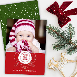 小メリーさなクリスマスの幸せな新年のシールフォト シーズンカード