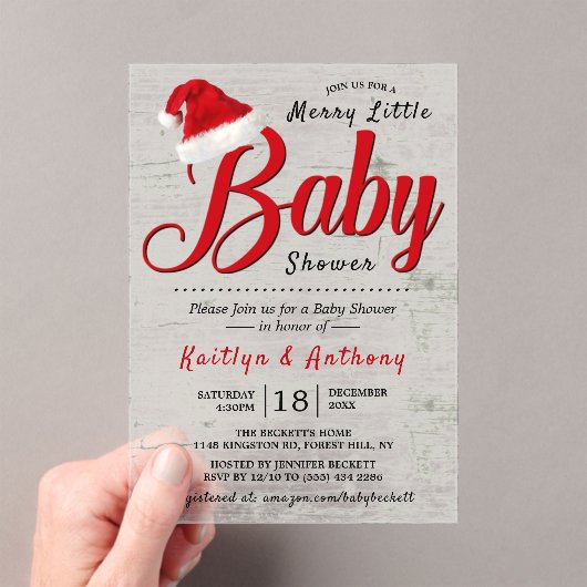 小メリーさなクリスマスの赤ちゃんシャワー アクリル招待状 (インサイチュ (ポータブル))