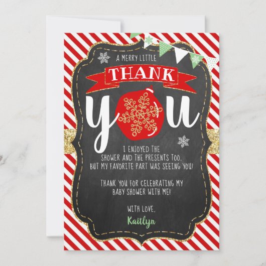 小メリーさなクリスマスの赤ちゃんシャワー サンキューカード (正面)
