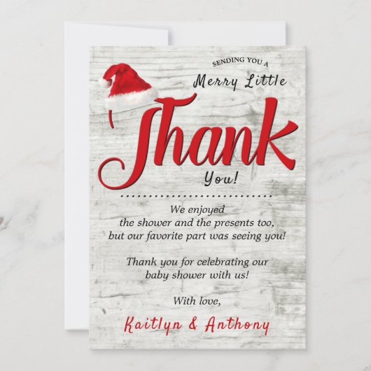 小メリーさなクリスマスの赤ちゃんシャワー サンキューカード (正面)
