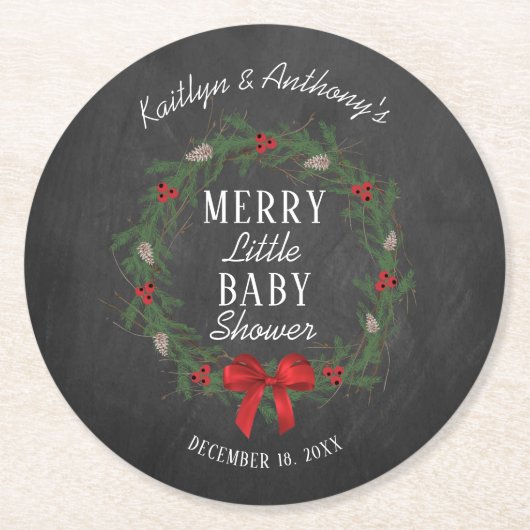 小メリーさなクリスマスの赤ちゃんシャワー ラウンドペーパーコースター (正面)
