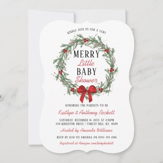 小メリーさなクリスマスの赤ちゃんシャワー 招待状 (正面)