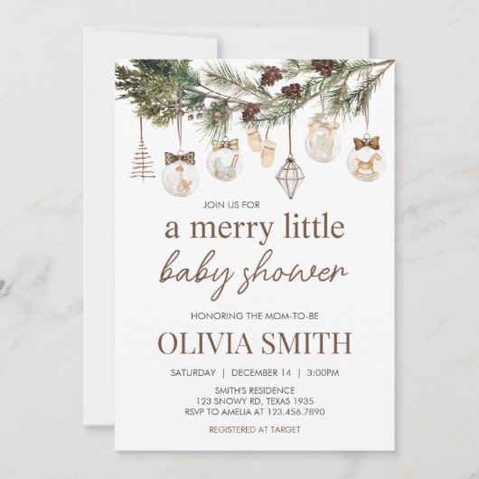 小メリーさなクリスマスの赤ちゃんシャワー 招待状 (正面)