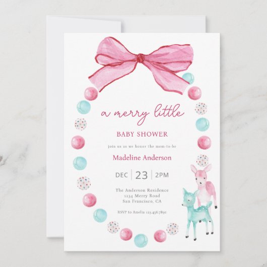小メリーさなクリスマスの赤ちゃん女の子シャワー 招待状
