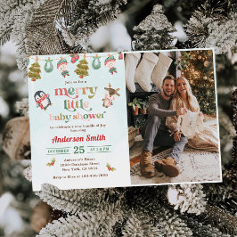 小メリーさなクリスマス冬の赤ちゃんシャワー写真 招待状