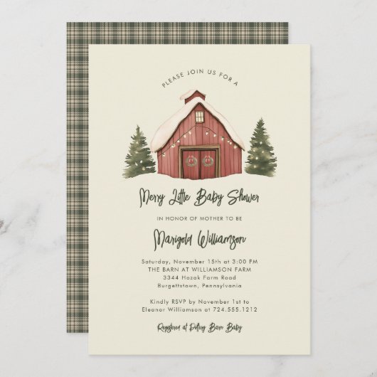 小メリーさなクリスマス素朴の赤ちゃんシャワー 招待状 (正面/裏面)