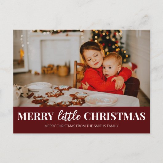 小メリーさなクリスマス赤のスクリプモダント写真 シーズンポストカード (正面)