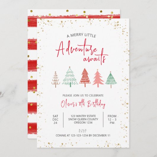 小メリーさな冒険が待ち構えている、ボーイ8誕生日。 招待状 (正面/裏面)