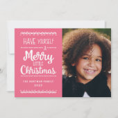 小モダンメリークリスマスかわいいピンク色の写真 シーズンカード (正面)