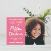 小モダンメリークリスマスかわいいピンク色の写真 シーズンカード (スタンド正面)
