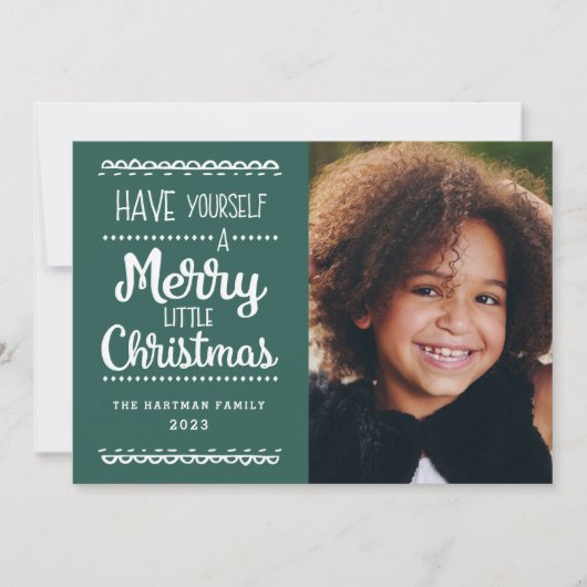 小モダンメリークリスマスかわいい緑の写真 シーズンカード (正面)