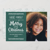 小モダンメリークリスマスかわいい緑の写真 シーズンカード (正面/裏面)