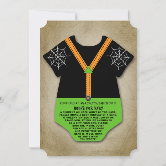 「小モダン化け物」男の子ハロウィーンの赤ちゃんシャワー 招待状 (裏面)