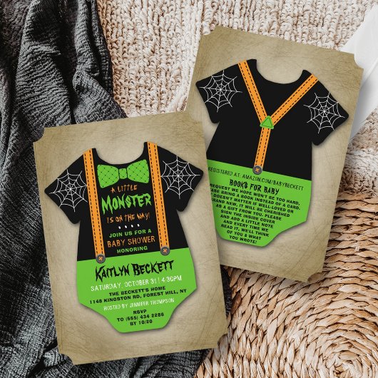「小モダン化け物」男の子ハロウィーンの赤ちゃんシャワー 招待状