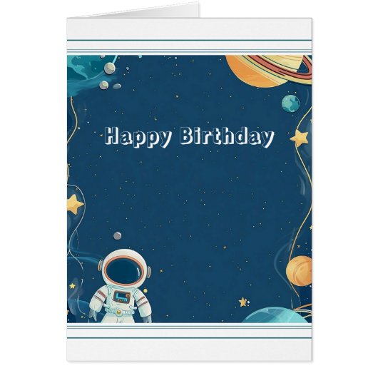 小モダン宇宙飛行士グリーティングカード – 青 (正面)